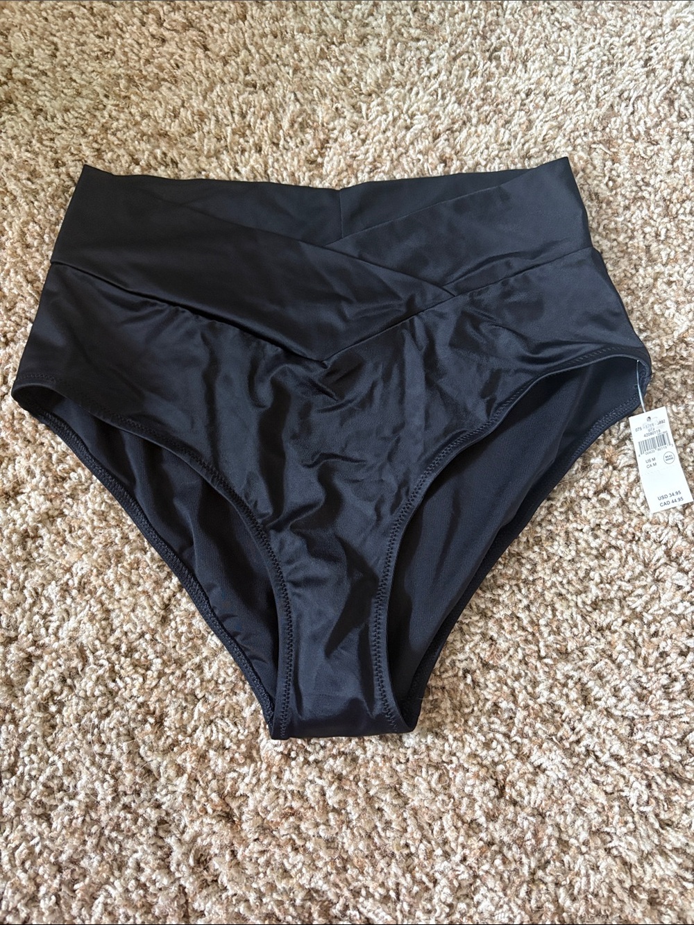 NWT Aerie XS High-Waist Crossover Black Shaping Bikini Bottom